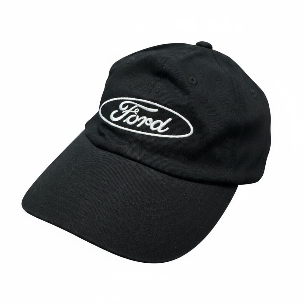 Ford Embroidered Oval Logo Black Adjustable Velcro Baseball Cap Hat